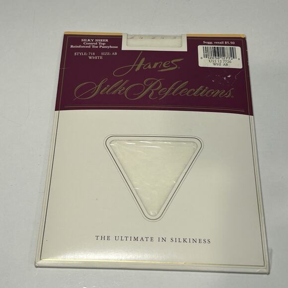 Hanes Silk Reflections White 718 Size AB Silky Sheer Reinforced Toe Pantyhose - Picture 1 of 3